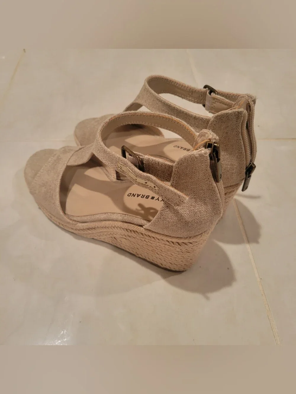 New Lucky Brand Size 8 Wedge Sandals Metallic Linen Womens Ladies Espadrille